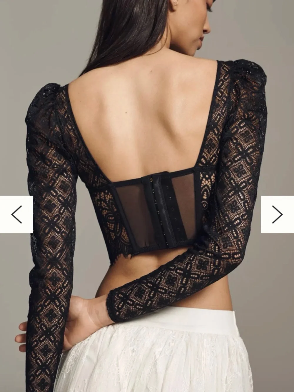 Anthropologie Black Lace Long-Sleeve Cropped Blouse